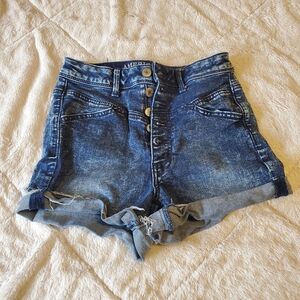 American eagle short shorts high waist faded blue jeans style button up style
